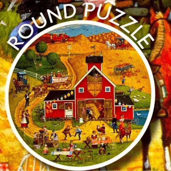 Ceaco Other - NIB ROUND JIGSAW PUZZLE 750 piece Fall season Bob Pettes Americana harvest scene